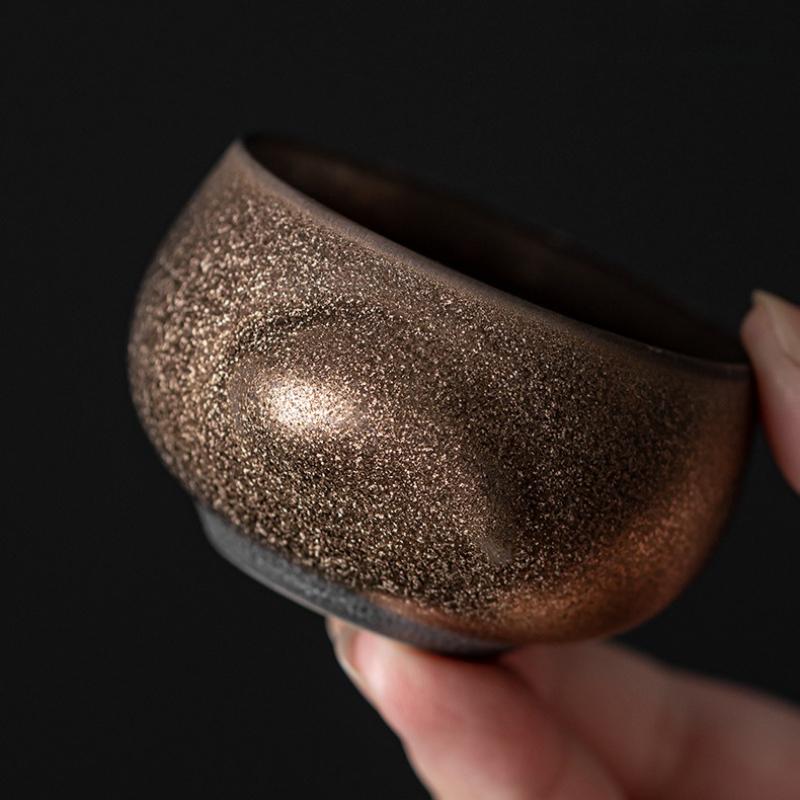 Japanese Gilded Teacup Ceramic Chinese Kung Fu Teaware Set Small Master Cup Retro Stoneware Mug Household Drinkware Tea Ceremony