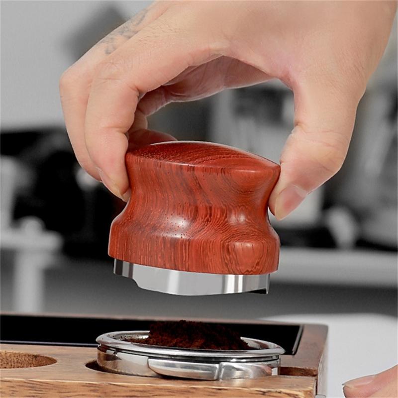51mm/58mm Coffee Tamper Tool Coffee Powder Hammer Espresso Tamper Wood and Metal Material for Coffee Lover