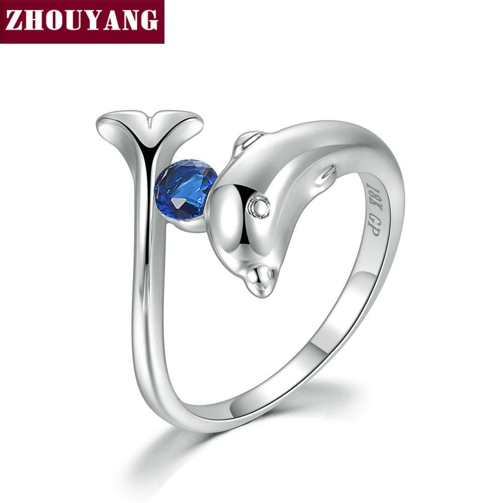 

ZHOUYANG Birthstone Rings for Women Lucky Guardian Multicolor Cubic Zircon 3D Dolphins Silver Color Fashion Jewelry R789 R796 10