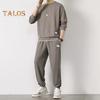 2Pcs/Set Fake Two Pieces Sport Suit Round Crew Long Sleeve Pullover Tops Elastic Waist Long Trousers Set Daily Wear