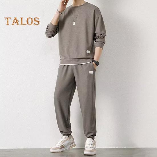 2Pcs/Set Fake Two Pieces Sport Suit Round Crew Long Sleeve Pullover Tops Elastic Waist Long Trousers Set Daily Wear
