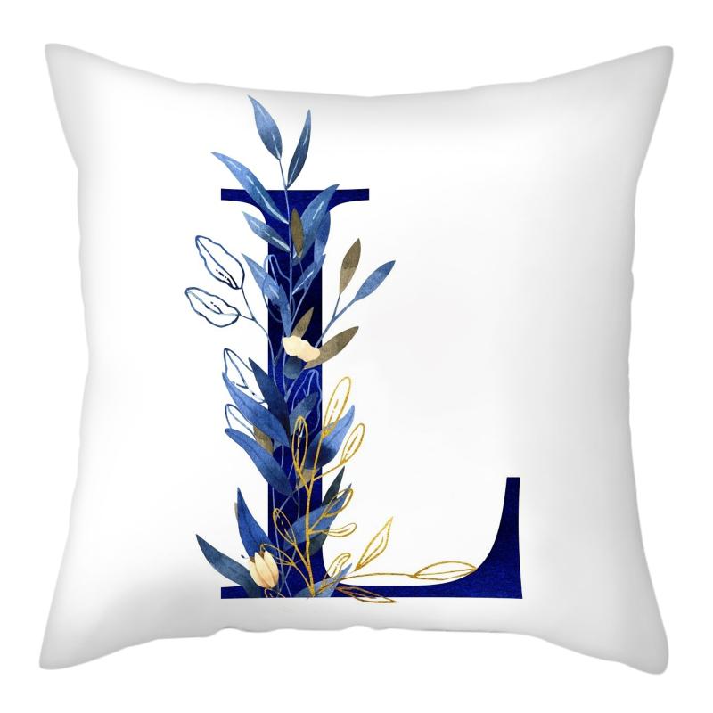45x45cm Creative Floral Surround Design 26 Letters Blue Pillowcase Wedding Party Home Decor Sofa Office Seat Cushion Cover