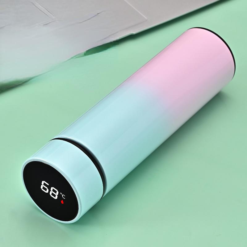 Taza de aislamiento térmico de paja de rebote de acero inoxidable 304, creativa, inteligente, 500ml, taza de agua para niños, taza de Color degradado