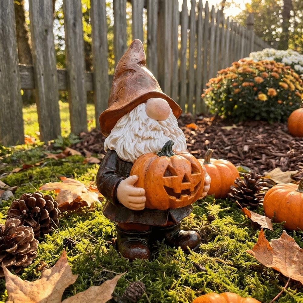 Cartoon Garden Dwarfs Statues Resin Dwarf Holding Pumpkin Ornament Halloween Pumpkin Lawn Garden