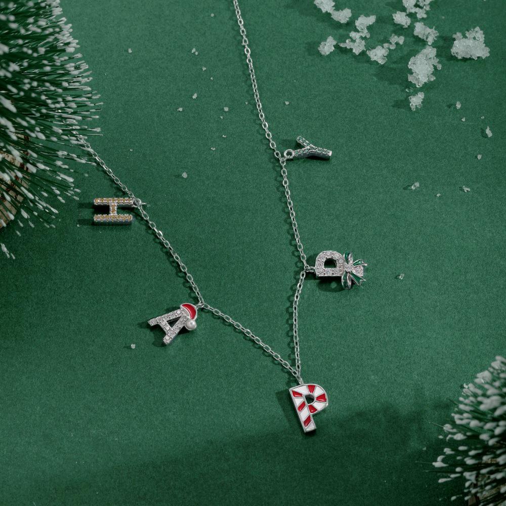 S925 Sterling Silver Colorful Happy Letter Necklace for Women