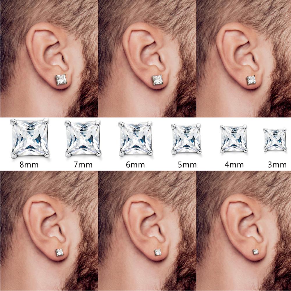 1-2 Pairs Hypoallergenic 316L Stainless Steel Square Round CZ Stud Earrings Sensitive Ear Studs Jewelry Set for Men Women 3-8MM