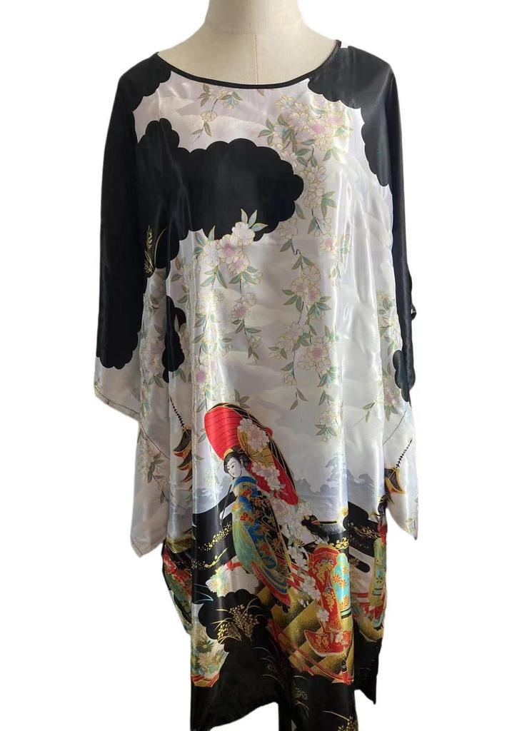 Elegant Lady Silk Robe Set: Qipao Pajamas, Tang Suit, One-Piece Bathrobe Homewear