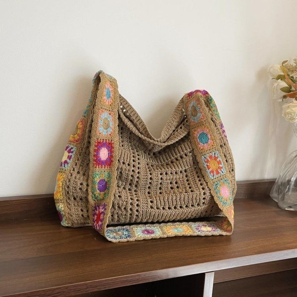 

Fashion Large Capacity Women Shoulder Bag Boho Hollow Out Knitted Handbag Butterfly Floral Crochet Multicolor Crossbody Bags