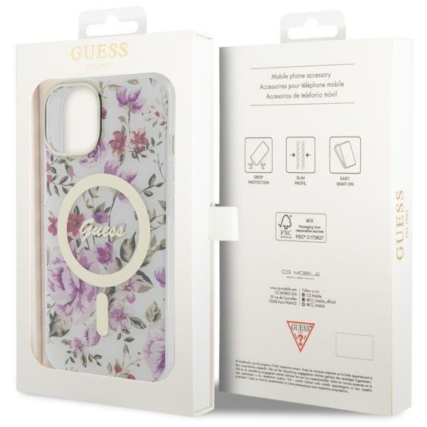 Etui do iPhone 14 Plus Guess Flower MagSafe Przezroczyste