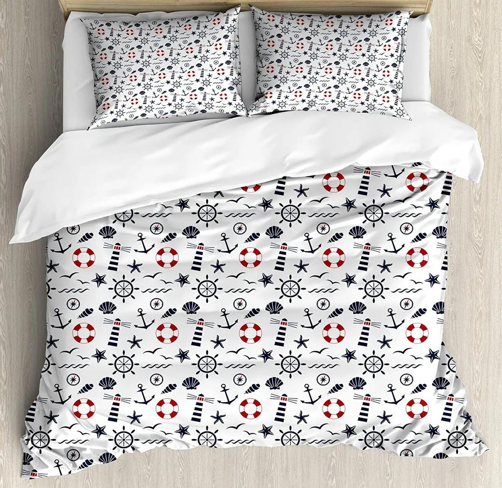 Anchor Docked In The Deck Net 3pcs Bedding Set For Bedroom Double Bed Home Textile Duvet Cover Quilt Cover Pillowcase