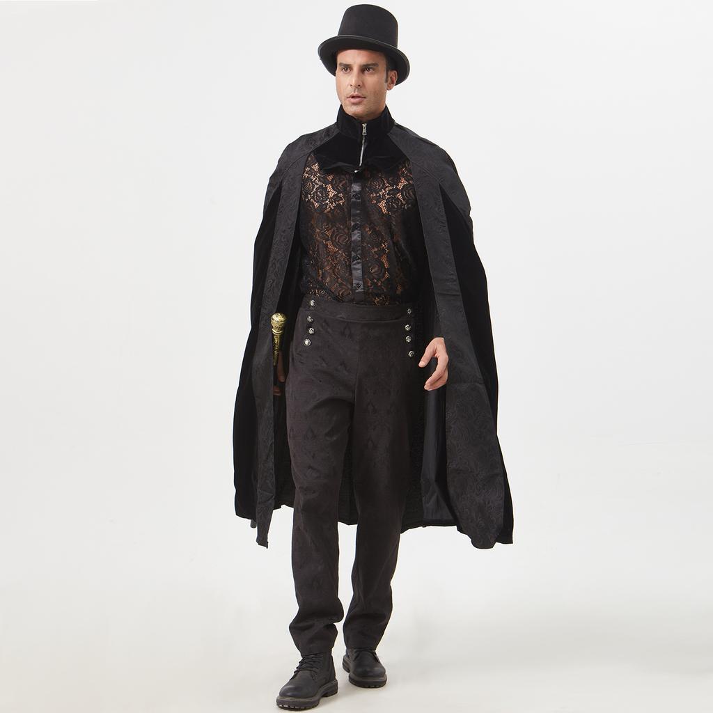 Halloween Court Gentleman Men's Trench Coat, Autumn and Winter Stage Performance Clothes Party Jacquard Coat Cape