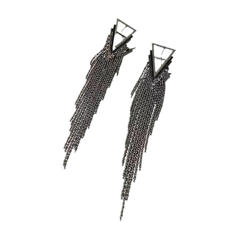 

2024 Black Tassel Triangle Earrings: Chic & Trendy Statement Studs
