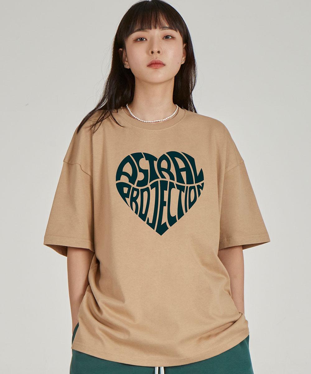 Astral Projection Big Heart Logo Round Neck 15-Count Cotton Short Sleeve T-Shirt_Beige L