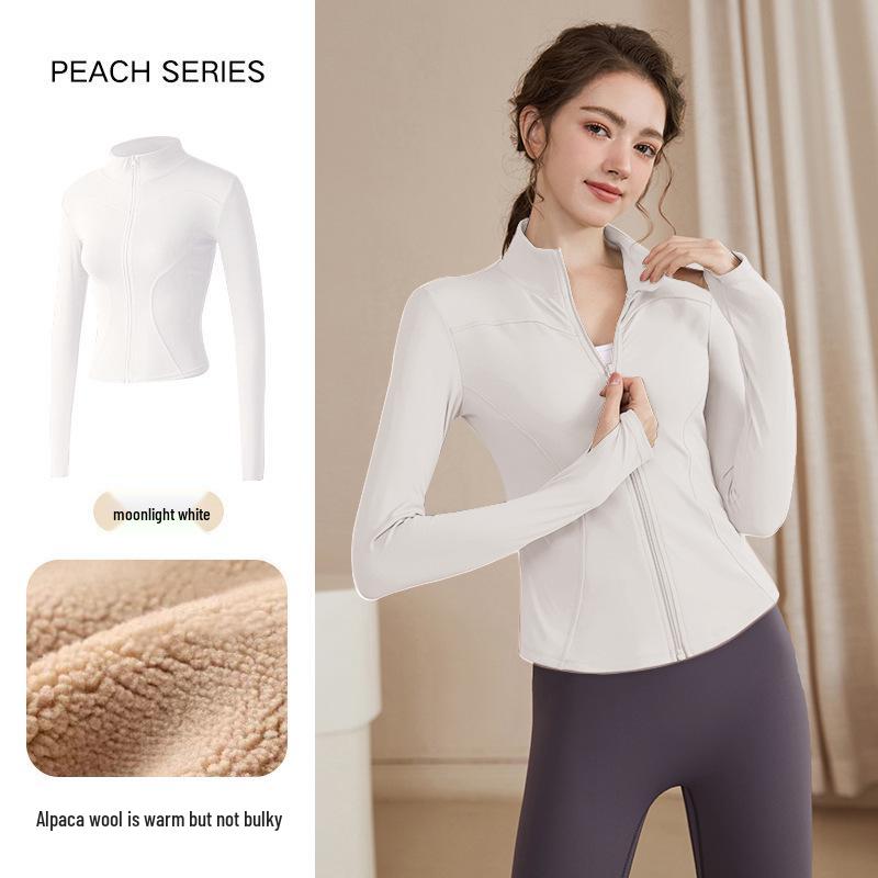 Women's Slimming Lambswool Jacket – Stand Collar, Velvet-Lined, Thick, Stretchy, Warm Yoga Top for Autumn & Winter