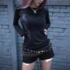 Gotik Harajuku Vintage Punk Emo Kız Uzun Kollu Tişört Seksi Slim Şık Baskılı Crop Toplar Grunge Y2K Estetik Kadın Sokak Giyimi