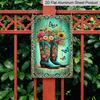 2D Flat, 1pc Western Retro Floral Boots Aluminum Wall Art Sign - 8x12 Inch Rustic Turquoise Boots with Vibrant Flowers & Butterflies, Durable