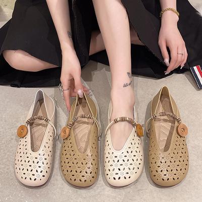 Scarpe da donna in pelle morbida traforata a rete, estive, nuove, suola morbida, a slip-on, casual, sandali traforati