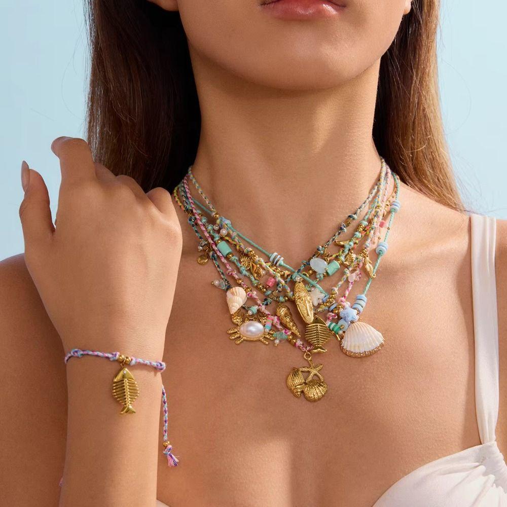 Fish/Shell/ Starfish Pendant Necklace Bohemia Clavicle Chain Ethnic Style Choker Necklace  Holiday