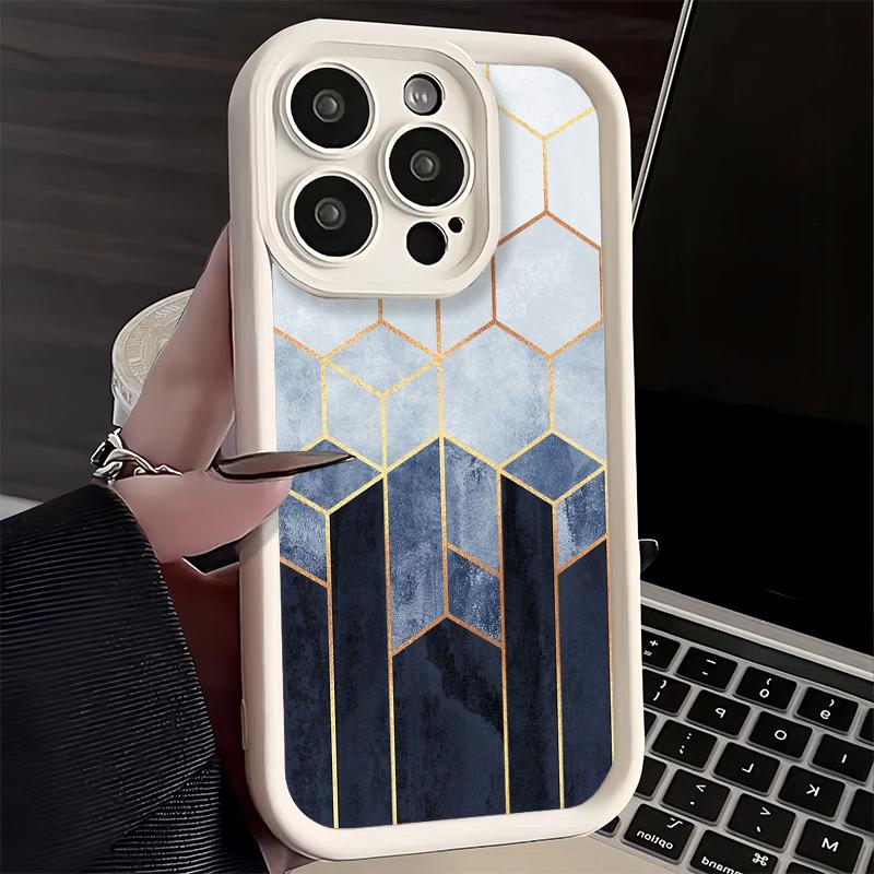 Phone Case for iPhone 17 Air 16E 15 16 Pro Max Geometric Marble Pattern Cover 14 Plus 13 12 Mini Soft Shell Silicone Fundas
