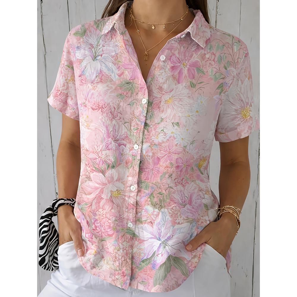 

Elegant Special Edition Women s Printed Shirt - Short Sleeve Button-Up Shirt with Classic Collar and Machine Washable S