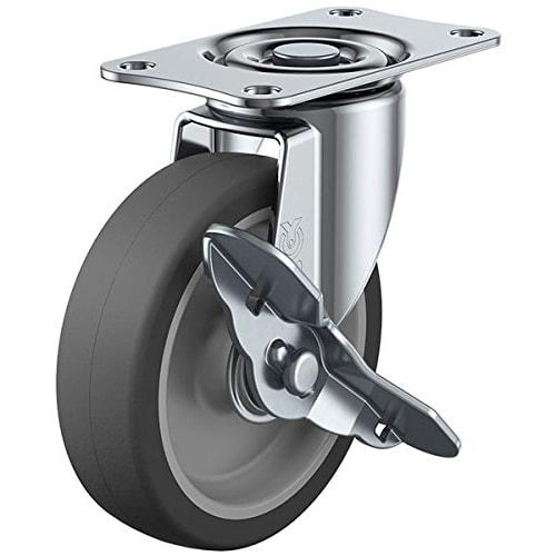 YUEI Caster: E-Series E-S Type Swivel Caster with Stopper, Elastomer Wheel, Wheel Diameter 100, Manufacturer Model: E-100ELS