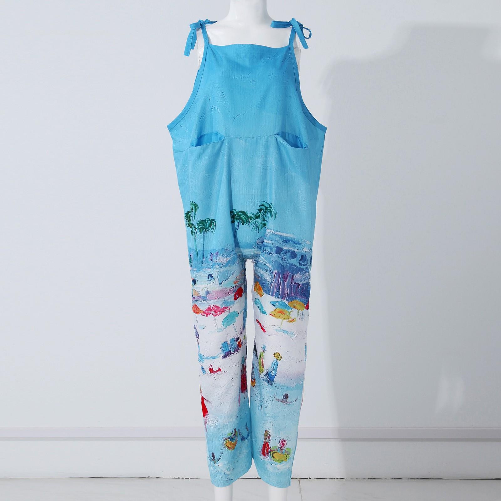 

Женский модный летний милый свободный повседневный комбинезон с принтом в стиле ретро и ремешками XXXL синий