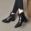 Fashion Female Short Shoes Pointed Toe Brown Fur Leather Booties Elegant with Medium Heels Women's Ankle Boots Sale Autumn Chic Boot