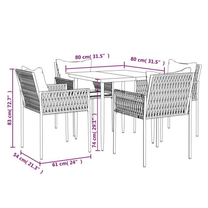 VidaXL Garden Dining Set 5 Pcs Cushions Wicker Steel, Dining Set, Outdoor Dining Set, 3187052