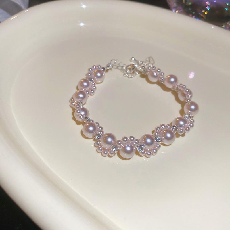 Brățară cu șnur cu perle și zirconiu roz cu strat dublu – Bijuterii de modă elegante și versatile