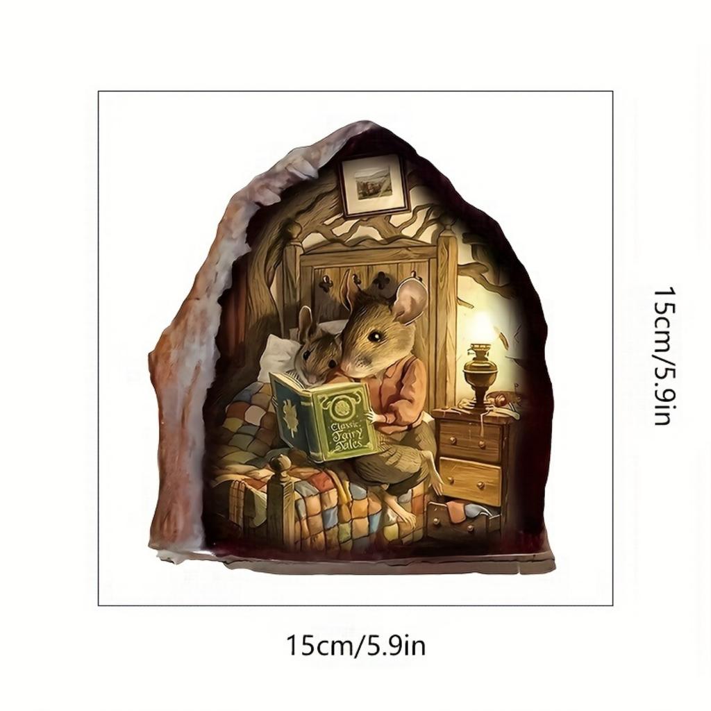 1PC 3D Mouse Hole Wall Sticker - Waterproof & Residue-Free, Cute Reading Mouse Design for Aesthetic Home Decor & Corner Reading Nook Decoration