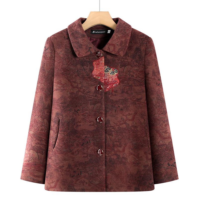 

2026 Embroidered Lapel Jacket for Middle-Aged & Elderly Women - Spring Style Grandma s Outerwear 5XL (up to 80 kg)