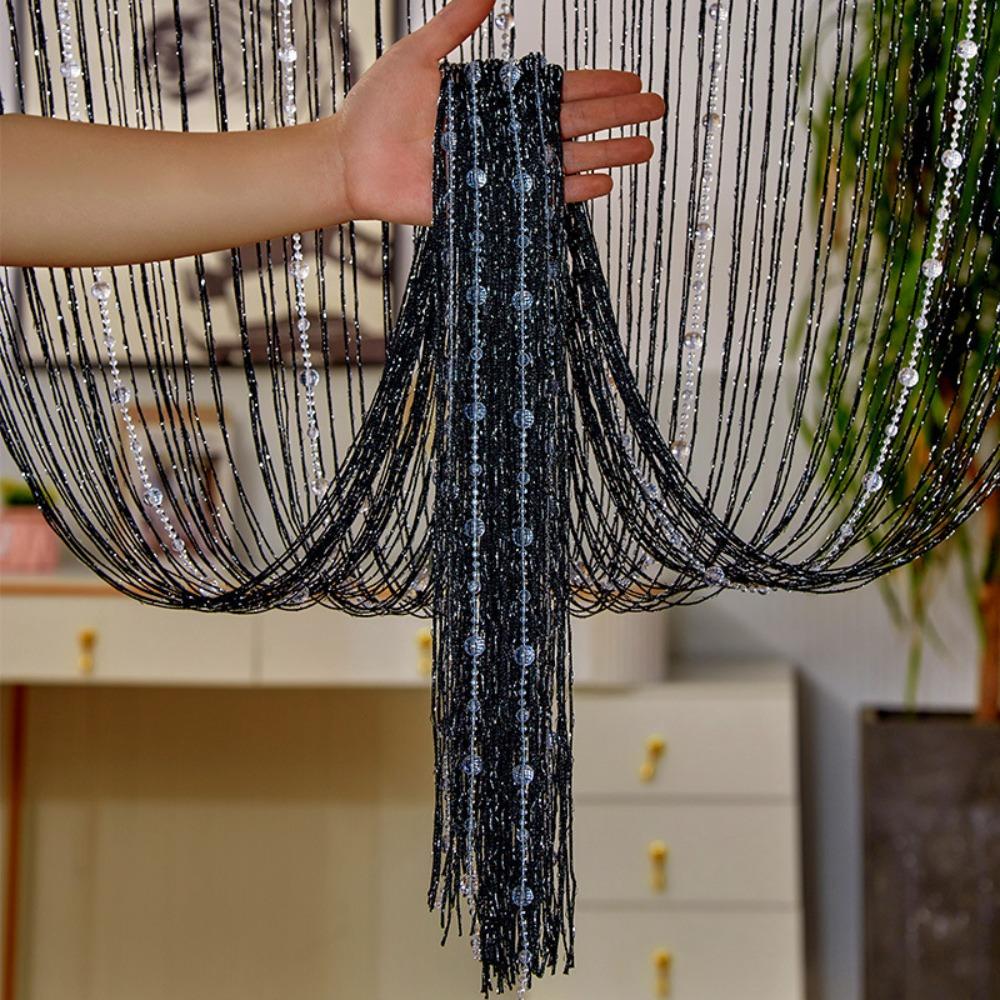 Room Divider Crystal Beads String Curtain Solid Color Tassel Window Curtain  Home Decor