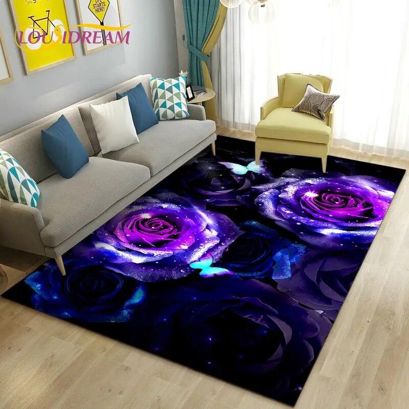 European Luxury Flower Rose Leaf Area Rug,Carpet Rug for Living Room Bedroom Sofa Doormat Decoration,Kitchen Non-slip Floor Mat