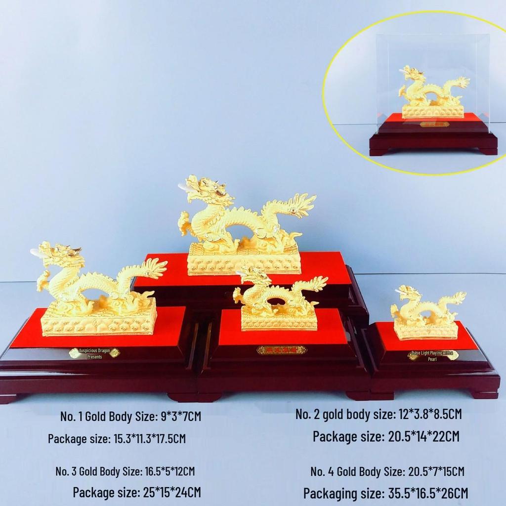 Flocked Gold Dragon Zodiac Ornament for Year of the Dragon - Wealth-Attracting Decoration and Business Gift