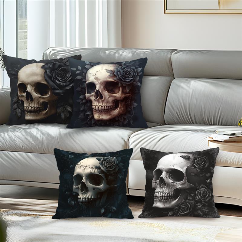 Halloween Skeleton Rose Cushion Pillowcase Printed Polyester 45X45Cm Throw Pillowcover Decorative Sofa Cushion Pillowslip Decor