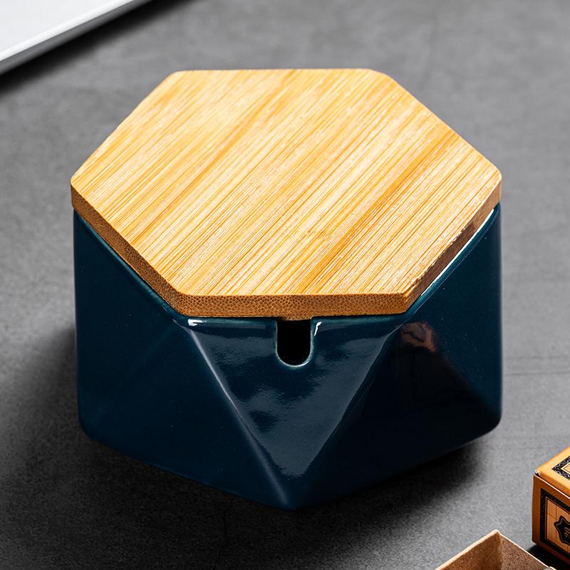 Creative Ceramic Ashtray Diamond Shaped Copper Buckle Storage Box with Lid Living Room Anti Fly Ash Home Decoration Accessories