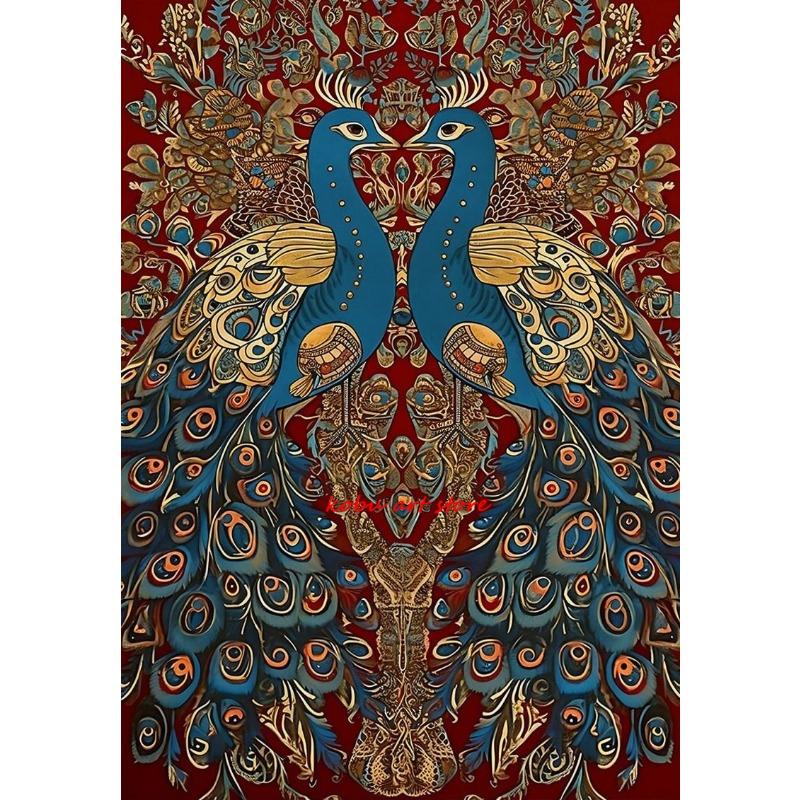 Indian Folk Art Floral Pattern Tree of Life Peacock Vintage Poster Canvas Painting Print Wall Picture for Living Room Home Decor