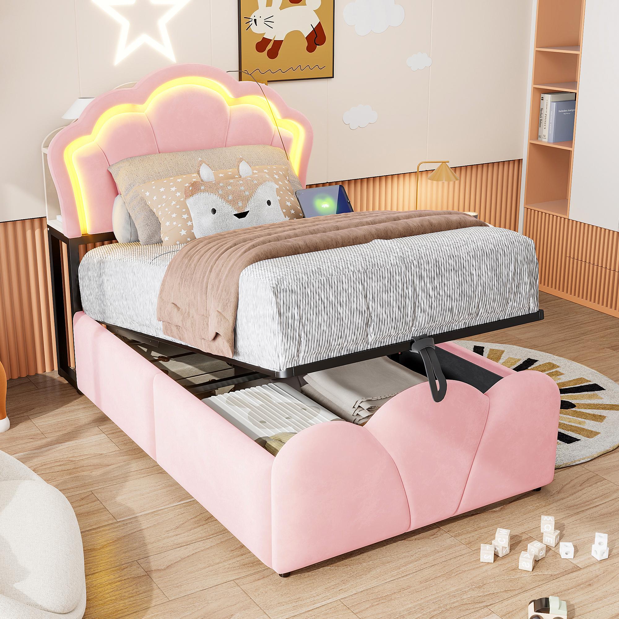Upholstered Bed 90*200, Hydraulic Storage, LED