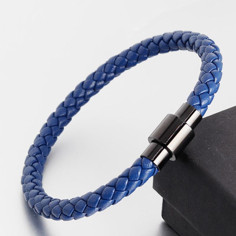 Sporty Style Geometric Stainless Steel Magnetic Clasps Genuine Leather Bracelet For Men Women Hand Jewelry Birthday Gift