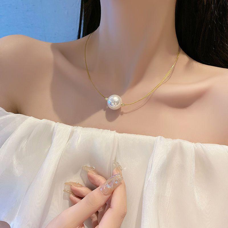 French retro pearl necklace women's one big high-end temperament summer collarbone chain neck chain accessories tide