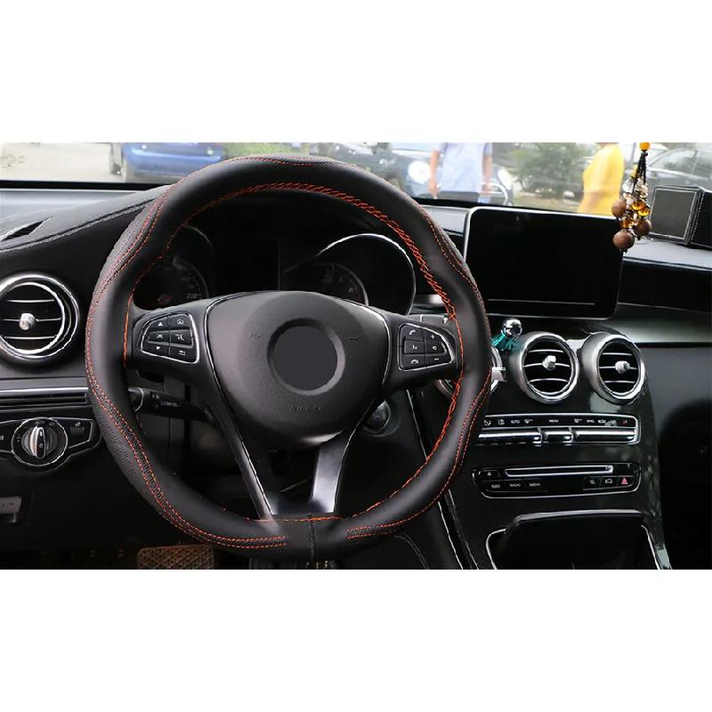

Universal 38Cm Car Steering Wheel Cover Pu Leather Protector W/ Orange String