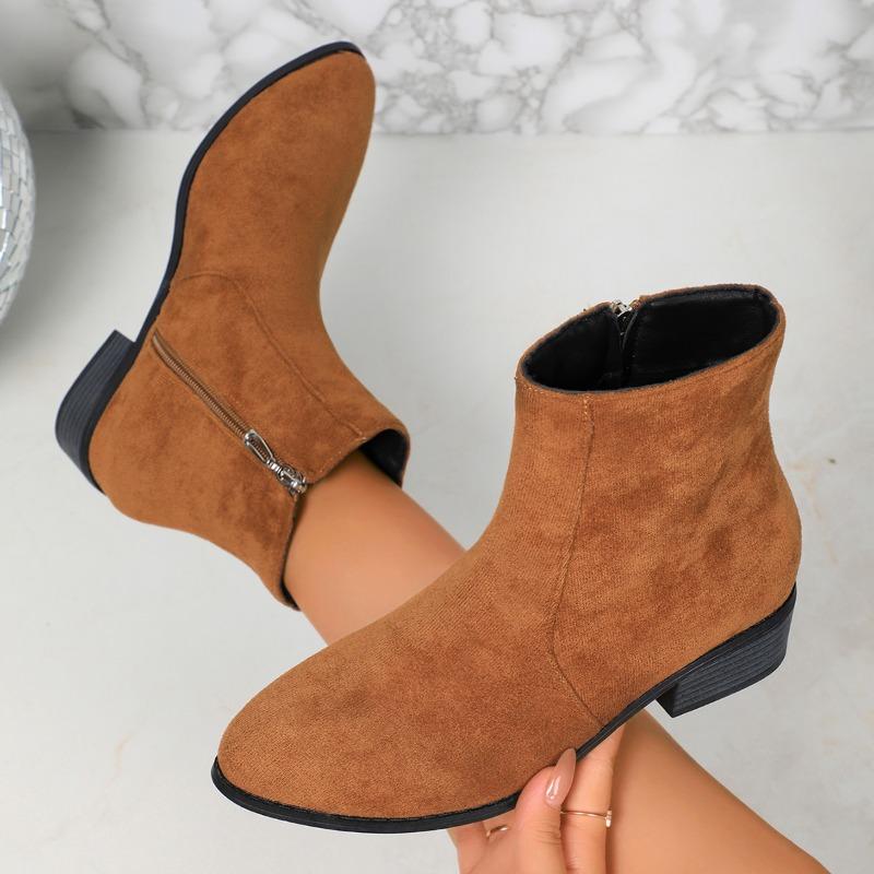 Women's Thick Heel Cotton Boots Winter New Round Head Suede Side Zipper Anti-slip Wear-resistant Short Boots