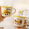 Niedliches Geschenk Keramiktasse Souvenirtasse Frauen Becher Cartoon Wassertasse Haushalt Kaffeetasse mit Deckel Löffel Kinder