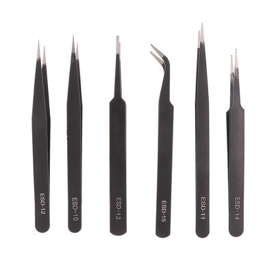 6 Pcs Precision Tweezers Set Anti-Static Esd Tweezer Stainless Steel Repair Tools For Electronics Soldering Model Jewelry Makin