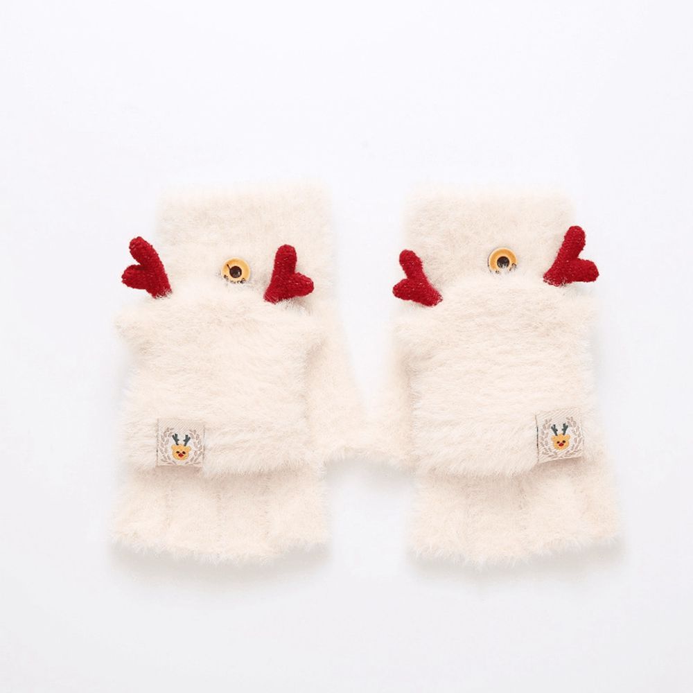 Plus Velvet Antlers Elastic Half-finger Gloves Female Gloves Flip Mittens Christmas Wool Mittens