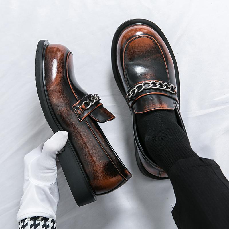 Men Loafers Punk Thick Sole Platform Height Increase Black Dress Prom Blazers Retro Tuxedo Party Shoes Large Size