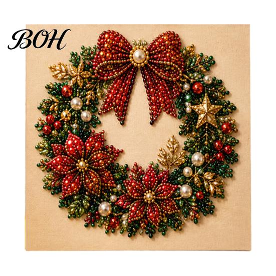 Christmas Faux Pearl Painting Kit DIY Art Kit, Beads Craft for Festive Wall Decor Making Adults, Beginners, Cute Santa Tree Elk Gem Bead Home