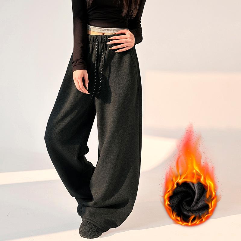 Women s Winter Velvet Drawstring Wide-Leg Pants - Elastic Waist, Loose & Slimming Drape Style S