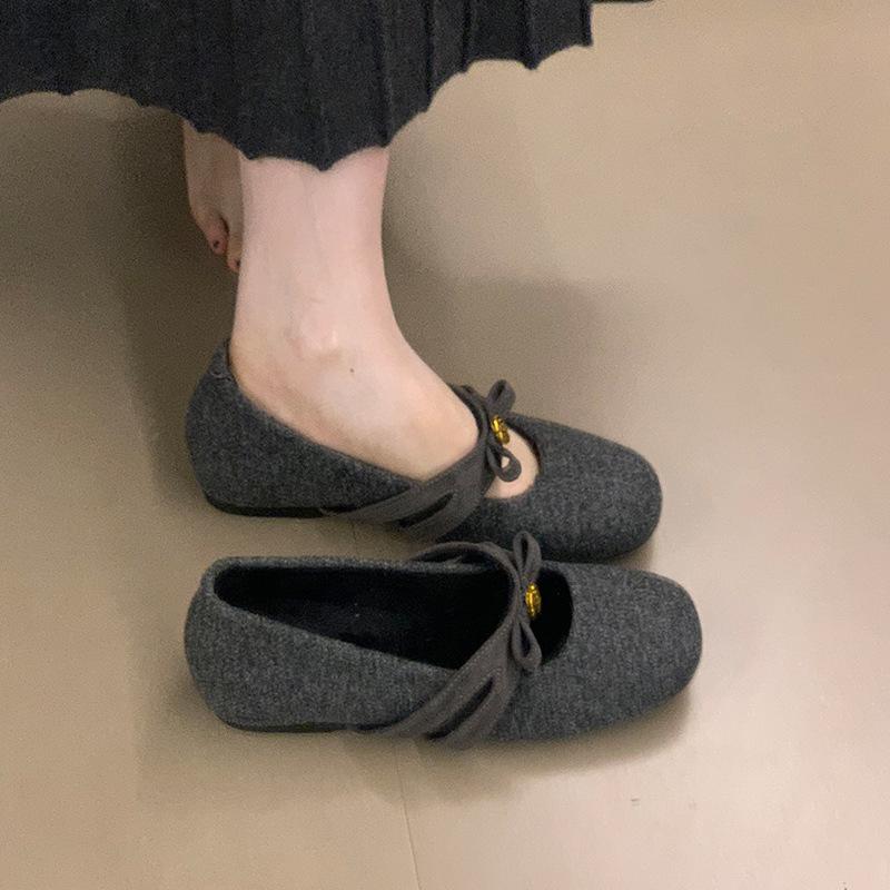 Single shoes inner height increase Mary Jane shoes bow plush shoes