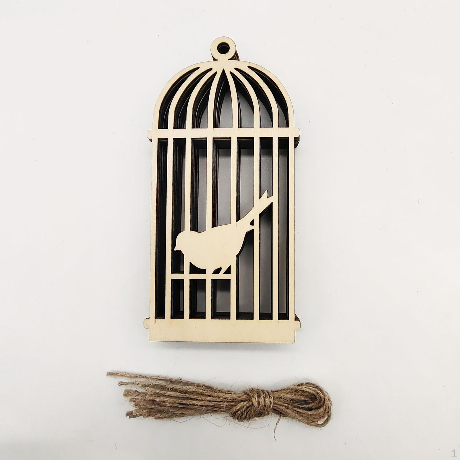 

Wooden Bird Cage Sign Decoration Hollow Carving Pendant Hanging Ornament Home Decor for Porch